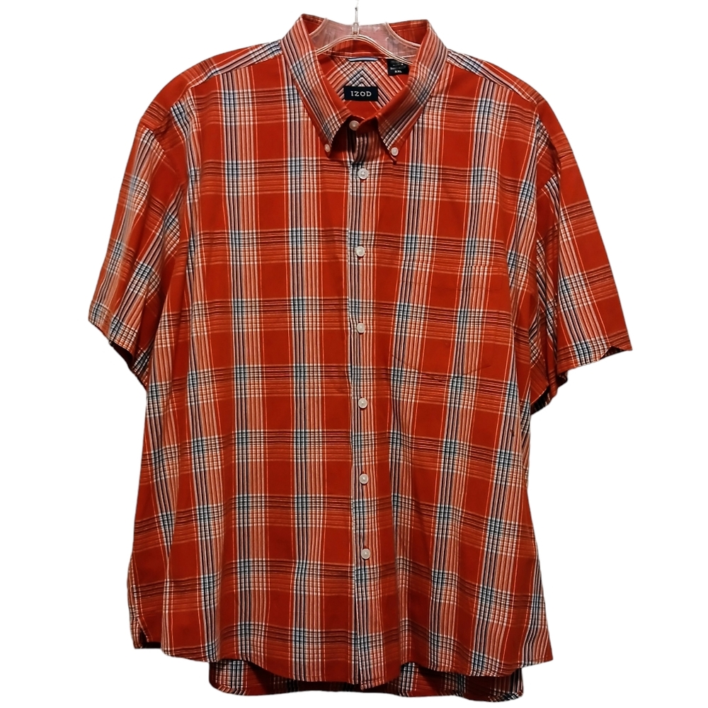 Izod Short Sleeve Men's Button Down Red/White Plaid Shirt Size XXL Excellent